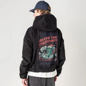 deathforeverybody patch on male retro cord hoodie in onyx
