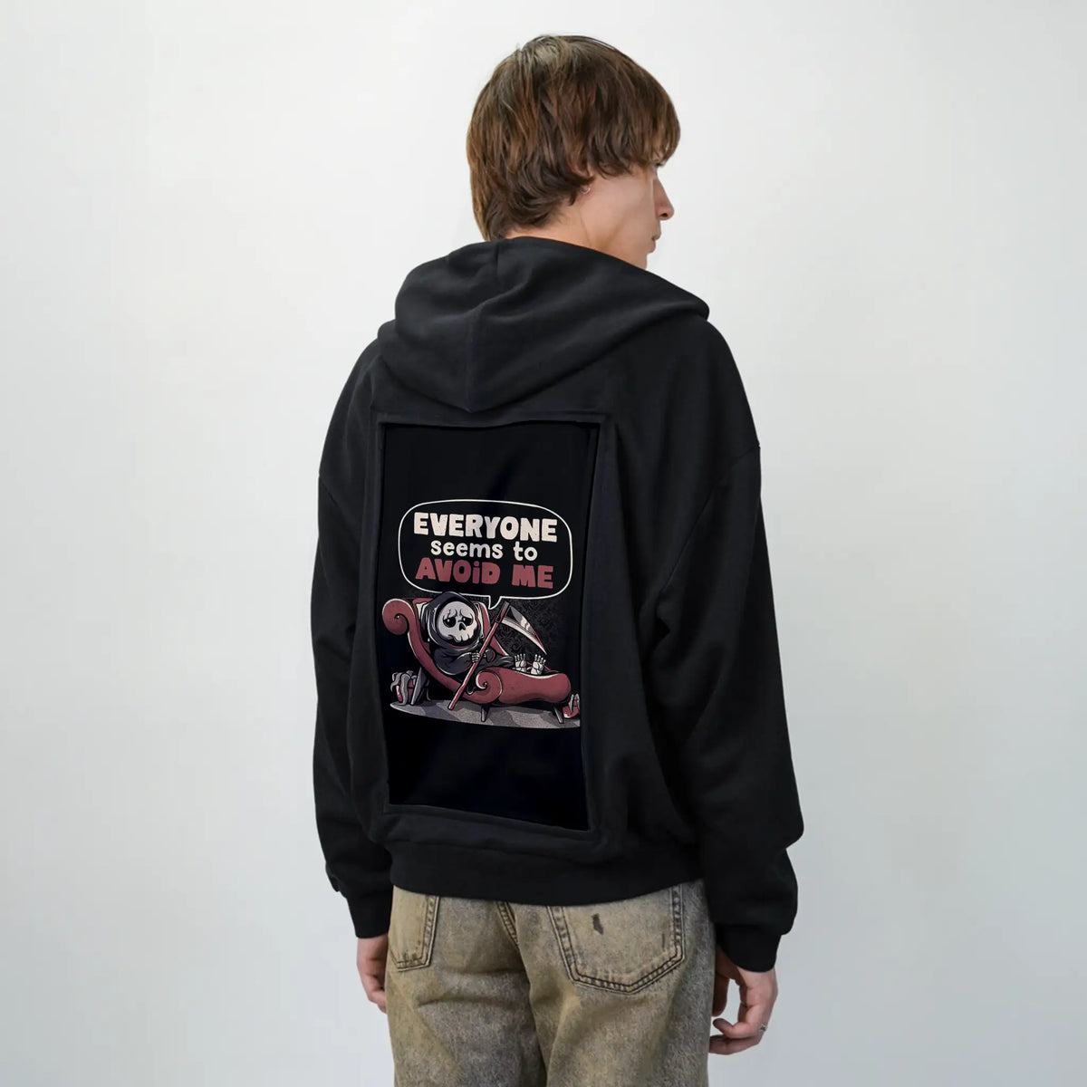 deathissues patch on male essential zip hoodie in after hours