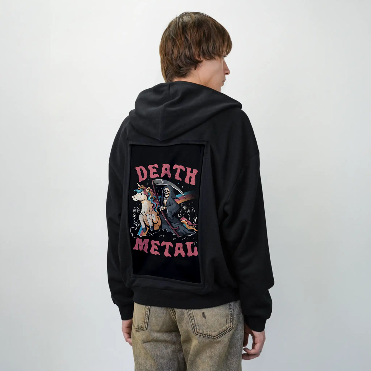 deathmetal patch on male essential zip hoodie in after hours
