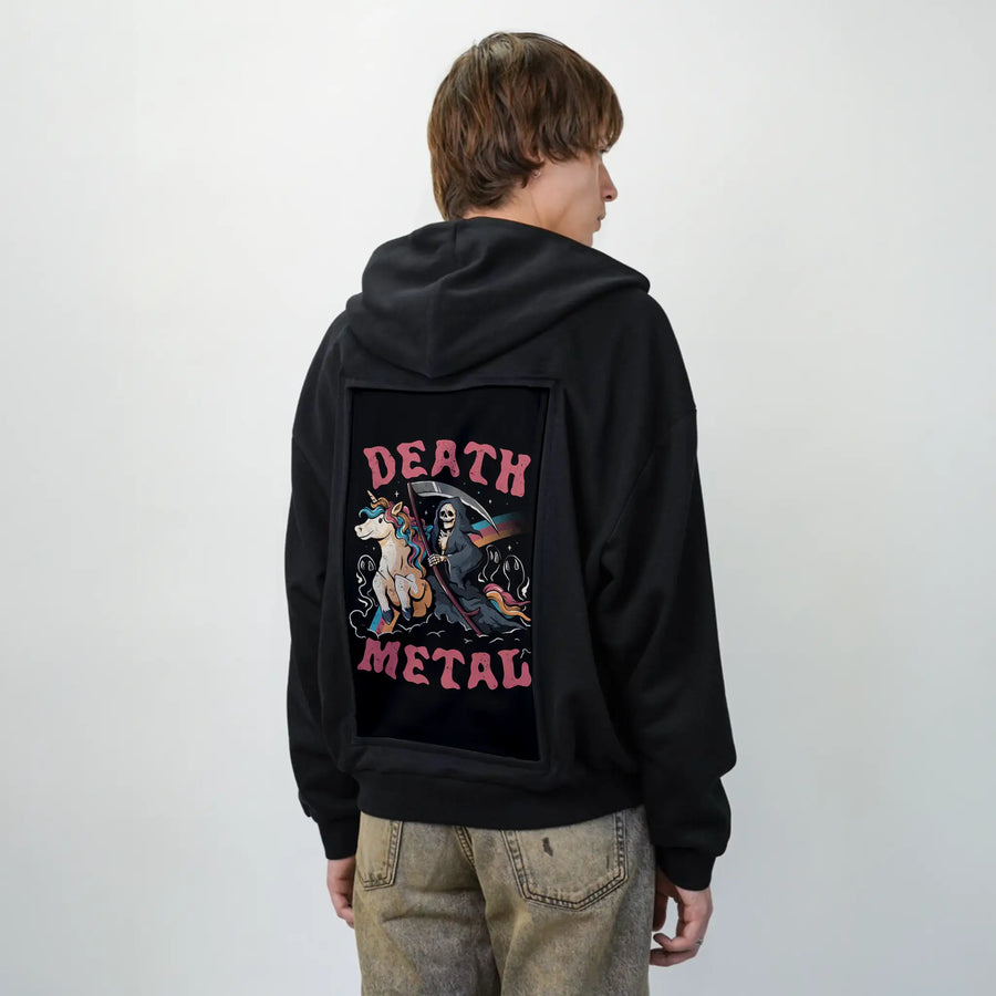 deathmetal patch on male essential zip hoodie in after hours