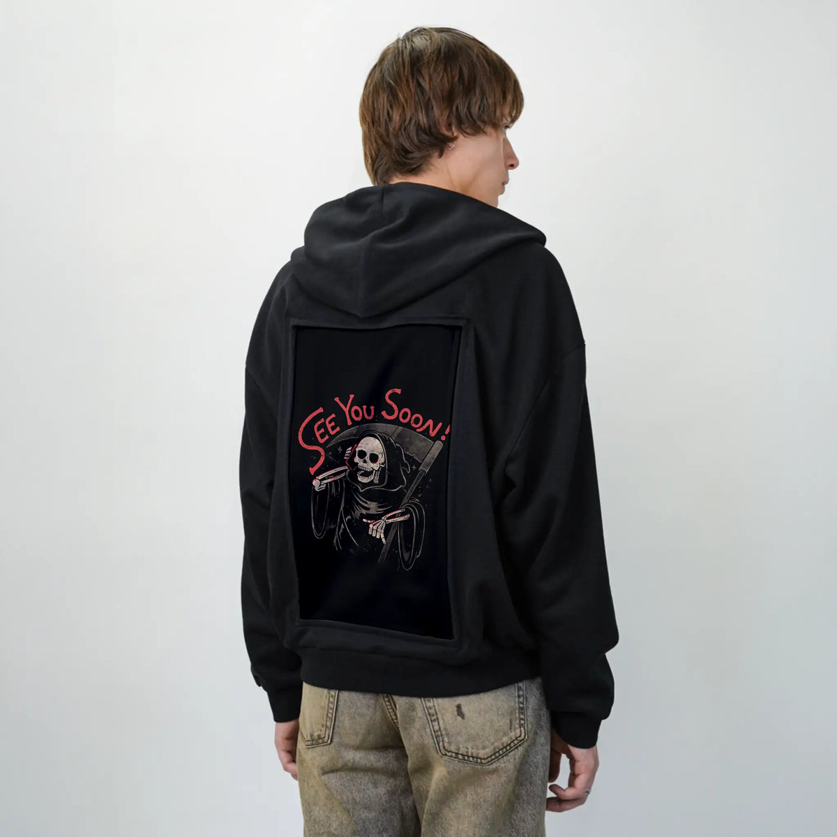 deathseeyousoon patch on male essential zip hoodie in after hours