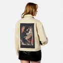 deathsfamiliar patch on female atelier canvas jacket in tan