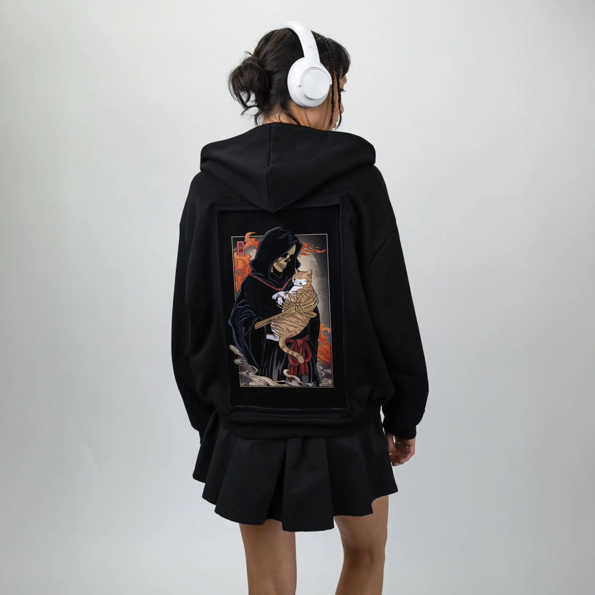 deathsfamiliar patch on female essential zip hoodie in after hours