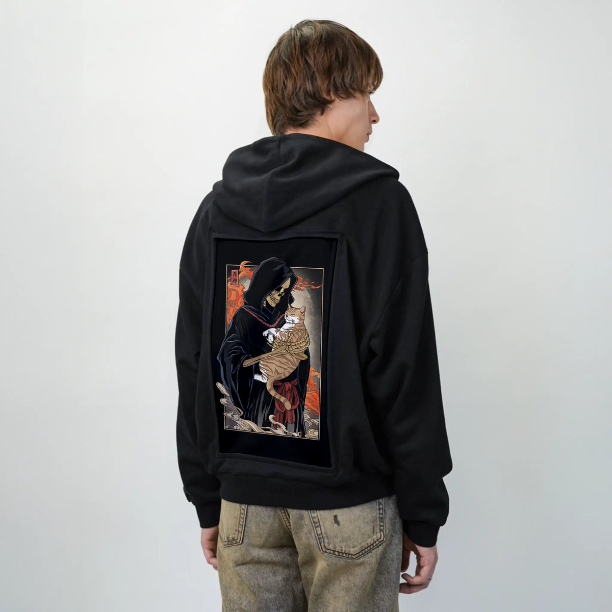 deathsfamiliar patch on male essential zip hoodie in after hours