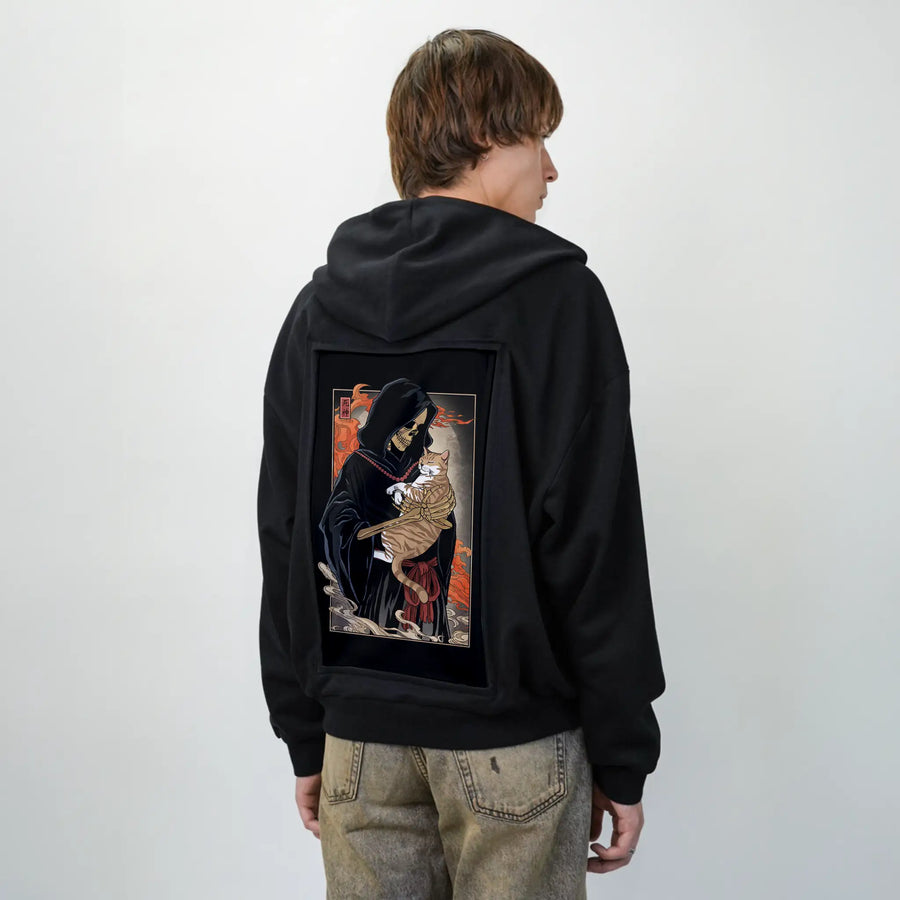 deathsfamiliar patch on male essential zip hoodie in after hours
