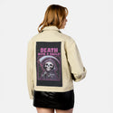 deathwithasmile patch on female atelier canvas jacket in tan