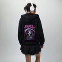 deathwithasmile patch on female essential zip hoodie in after hours