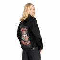 definenaughty patch on female og denim jacket in raven