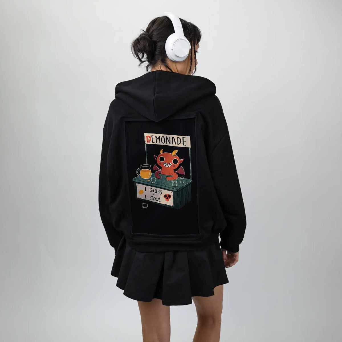 demonade patch on female essential zip hoodie in after hours