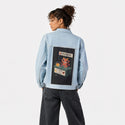demonade patch on female og denim jacket in oceanside