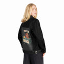 demonade patch on female og denim jacket in raven