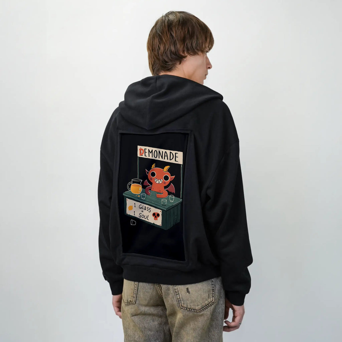 demonade patch on male essential zip hoodie in after hours