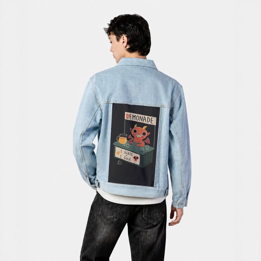 demonade patch on male og denim jacket in oceanside