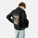 demonade patch on male og denim jacket in raven