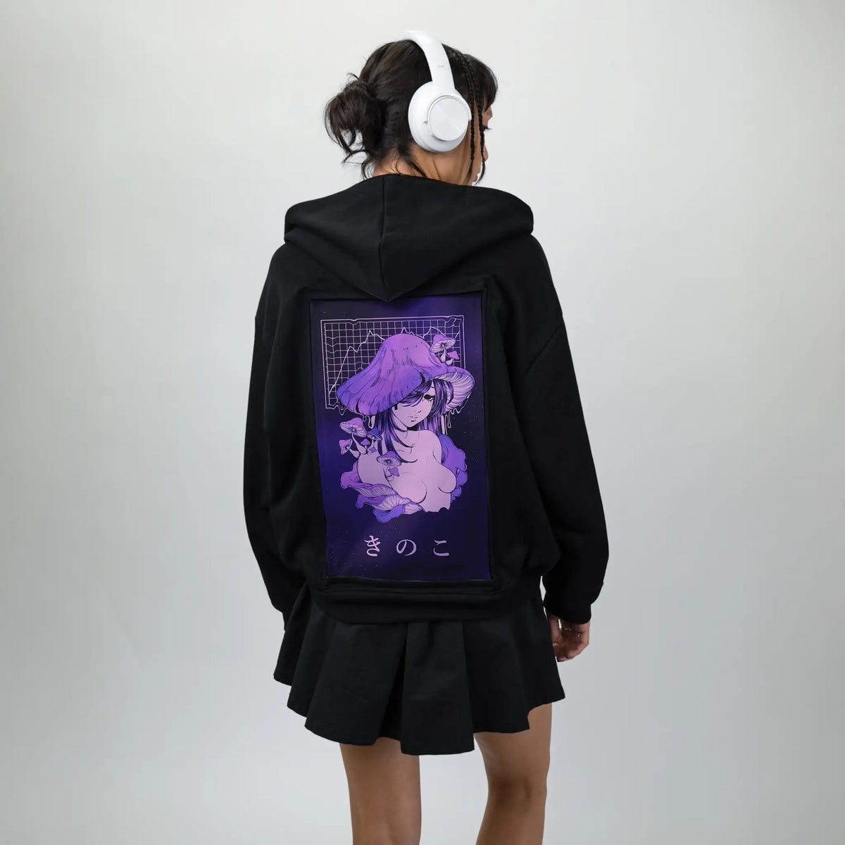 depresshroom patch on female essential zip hoodie in after hours