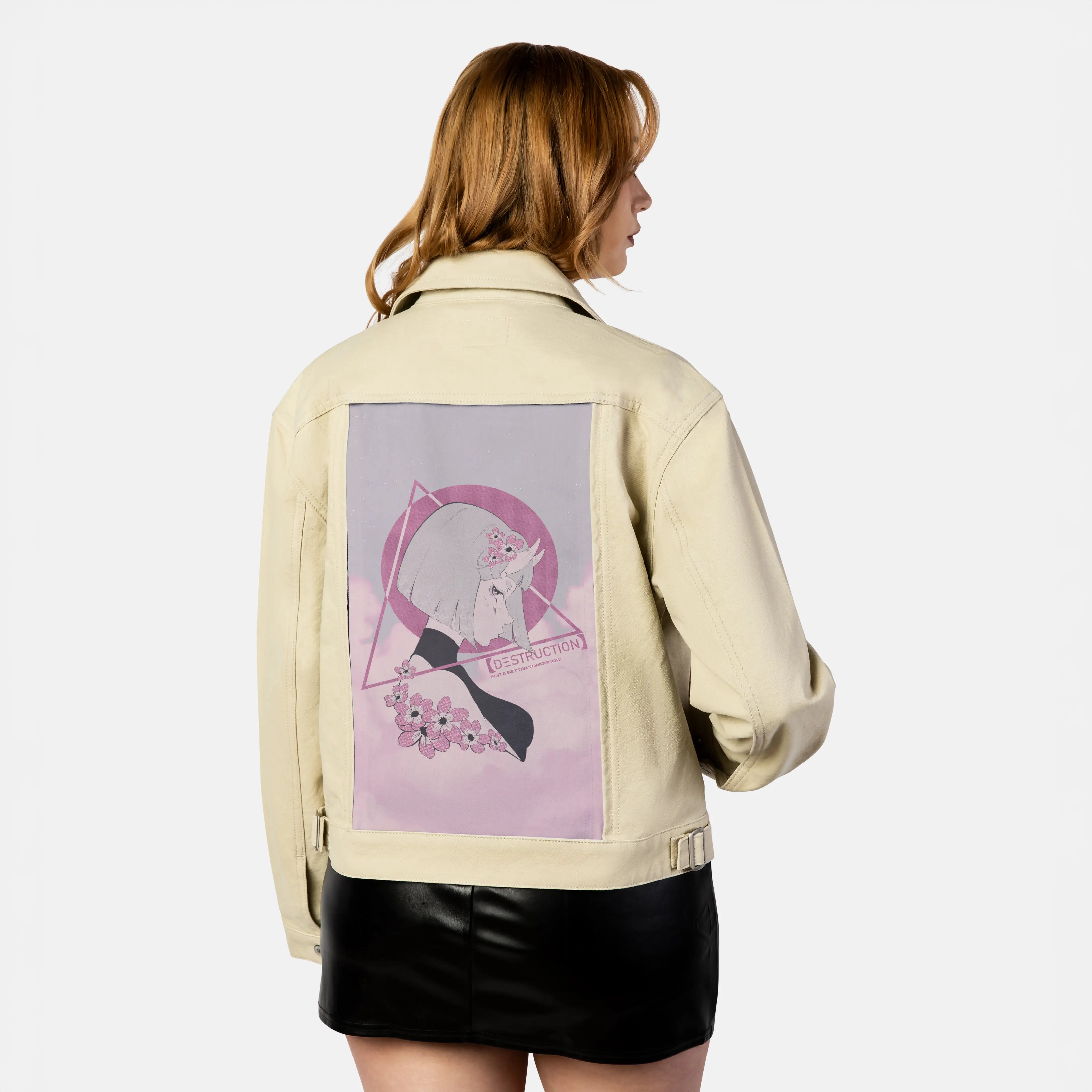 destruction patch on female atelier canvas jacket in tan