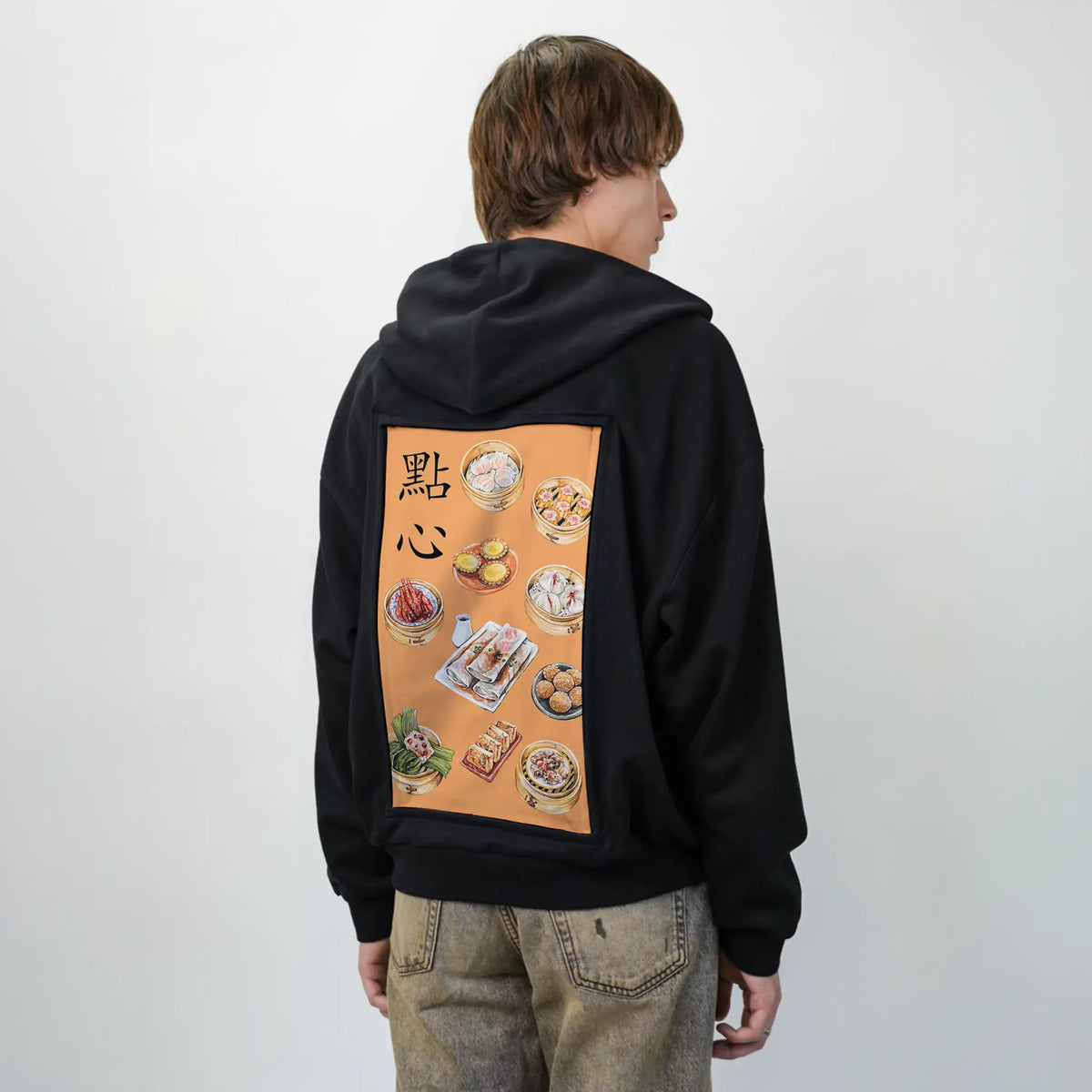 dimsum patch on male essential zip hoodie in after hours