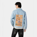 dimsum patch on male og denim jacket in oceanside