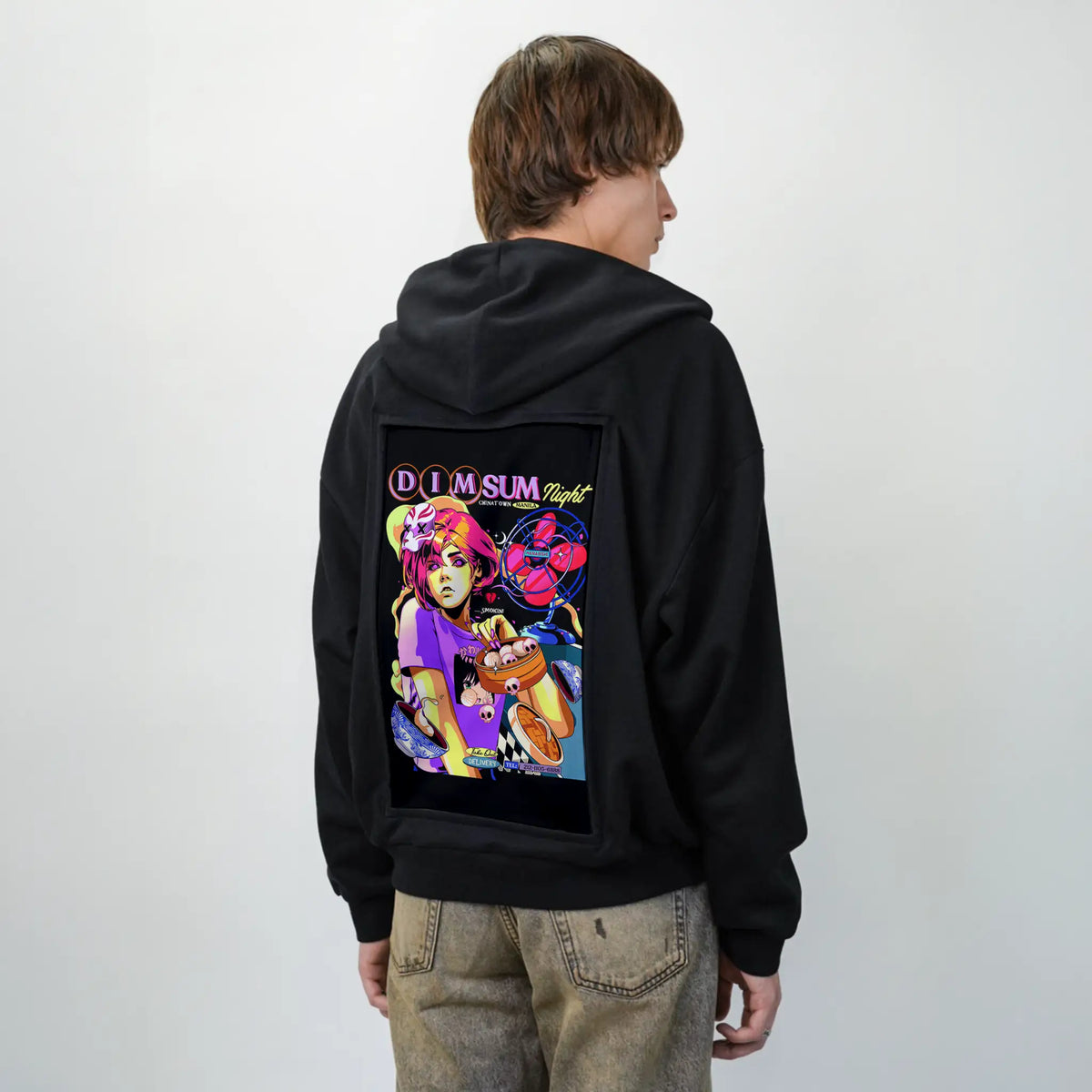 dimsumnight patch on male essential zip hoodie in after hours