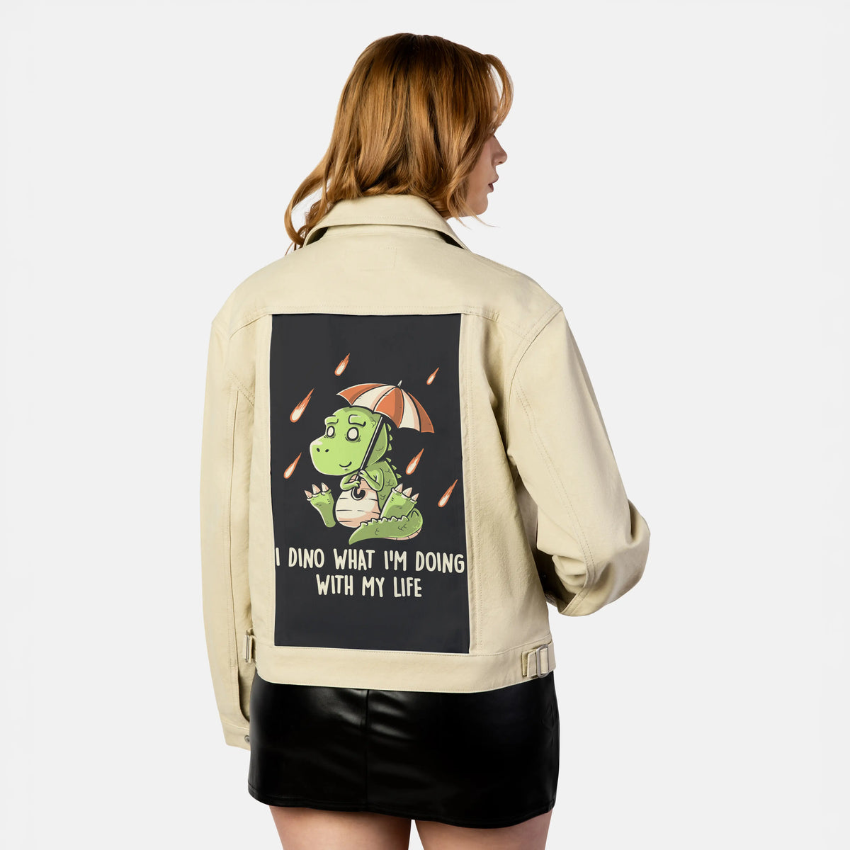 dinolife patch on female atelier canvas jacket in tan