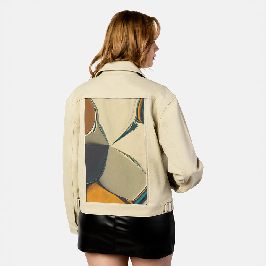 disbursal patch on female atelier canvas jacket in tan