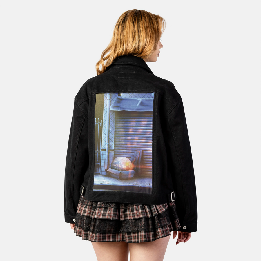 discoball patch on female atelier canvas jacket in nightfall