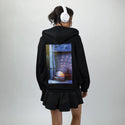 discoball patch on female essential zip hoodie in after hours