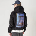 discoball patch on male retro cord hoodie in onyx