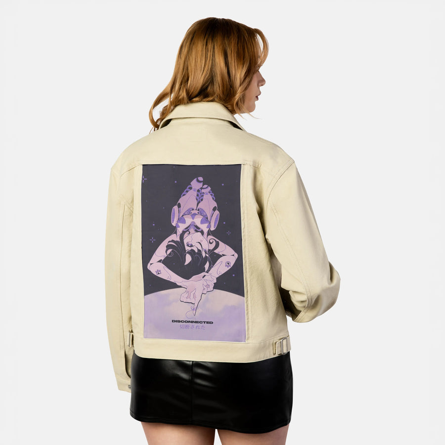disconnected patch on female atelier canvas jacket in tan