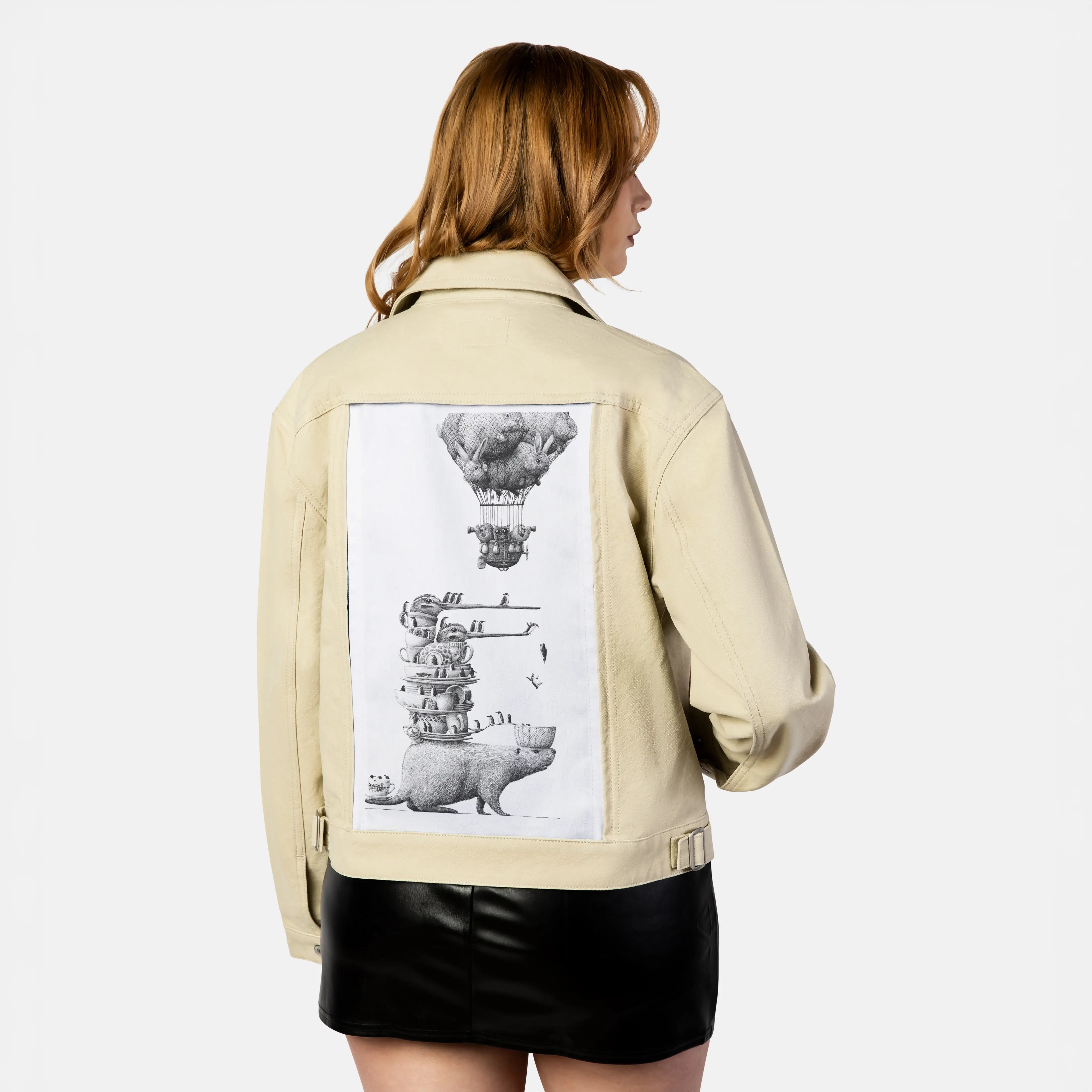 dishdiving patch on female atelier canvas jacket in tan
