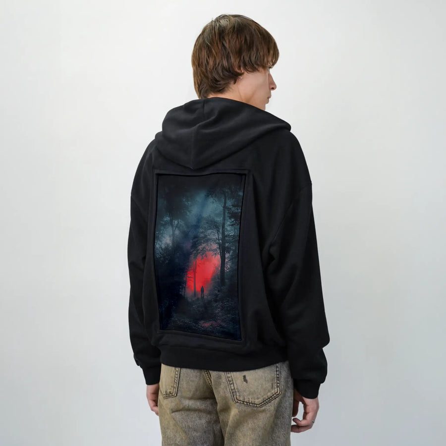 displaceddark patch on male essential zip hoodie in after hours