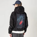 displaceddark patch on male retro cord hoodie in onyx