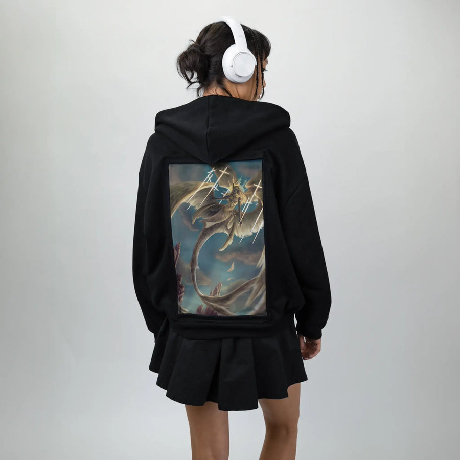 divinejustice patch on female essential zip hoodie in after hours