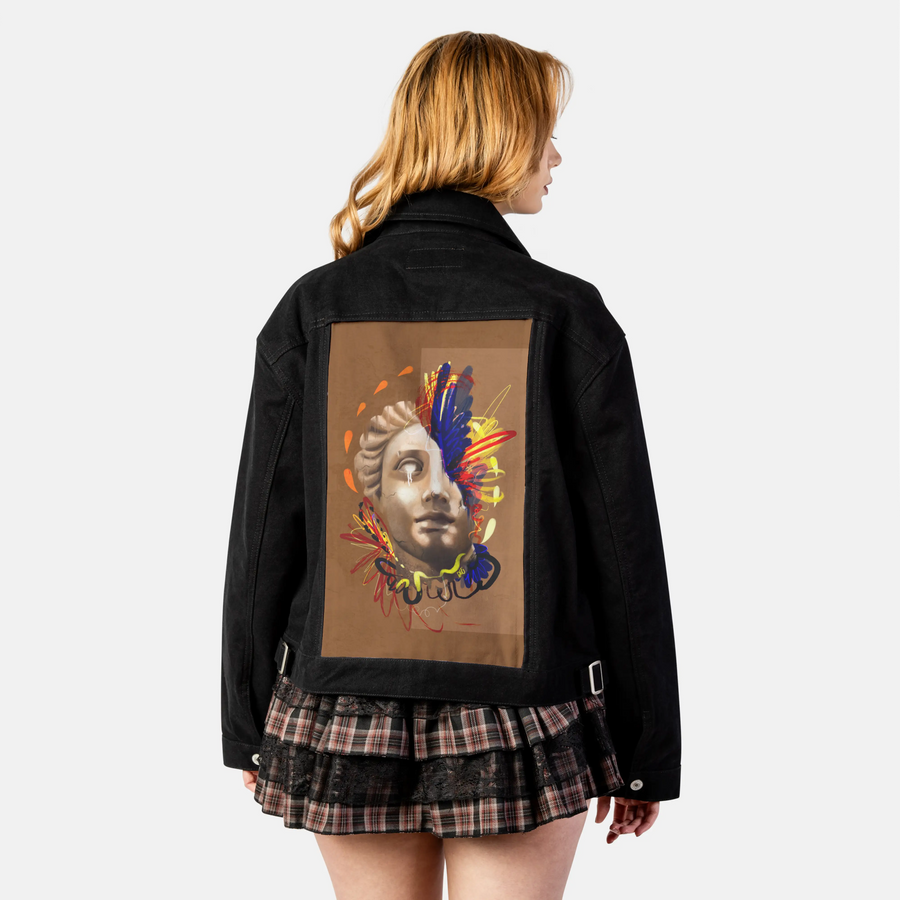 divinelyreimaginedchroma patch on female atelier canvas jacket in nightfall