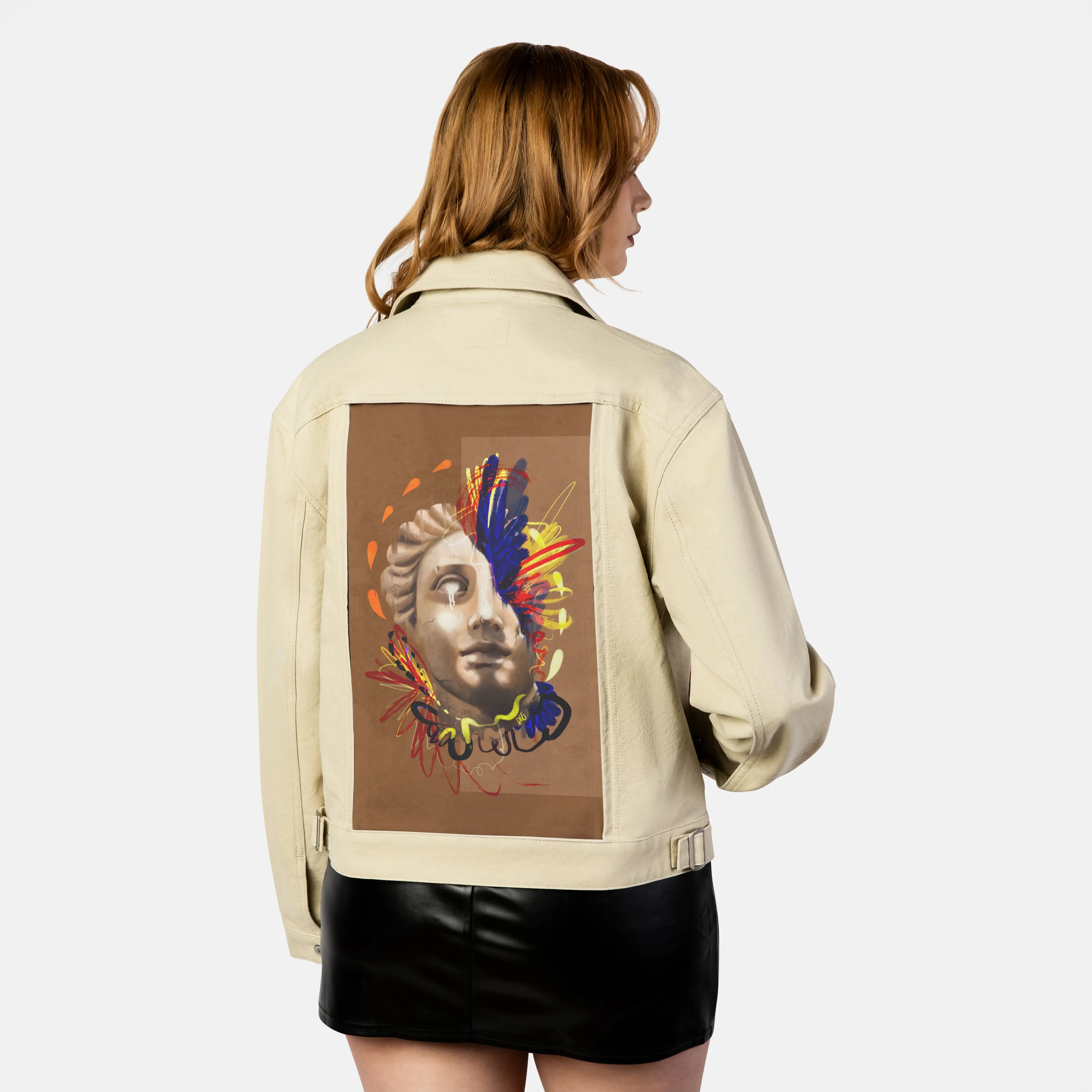 divinelyreimaginedchroma patch on female atelier canvas jacket in tan