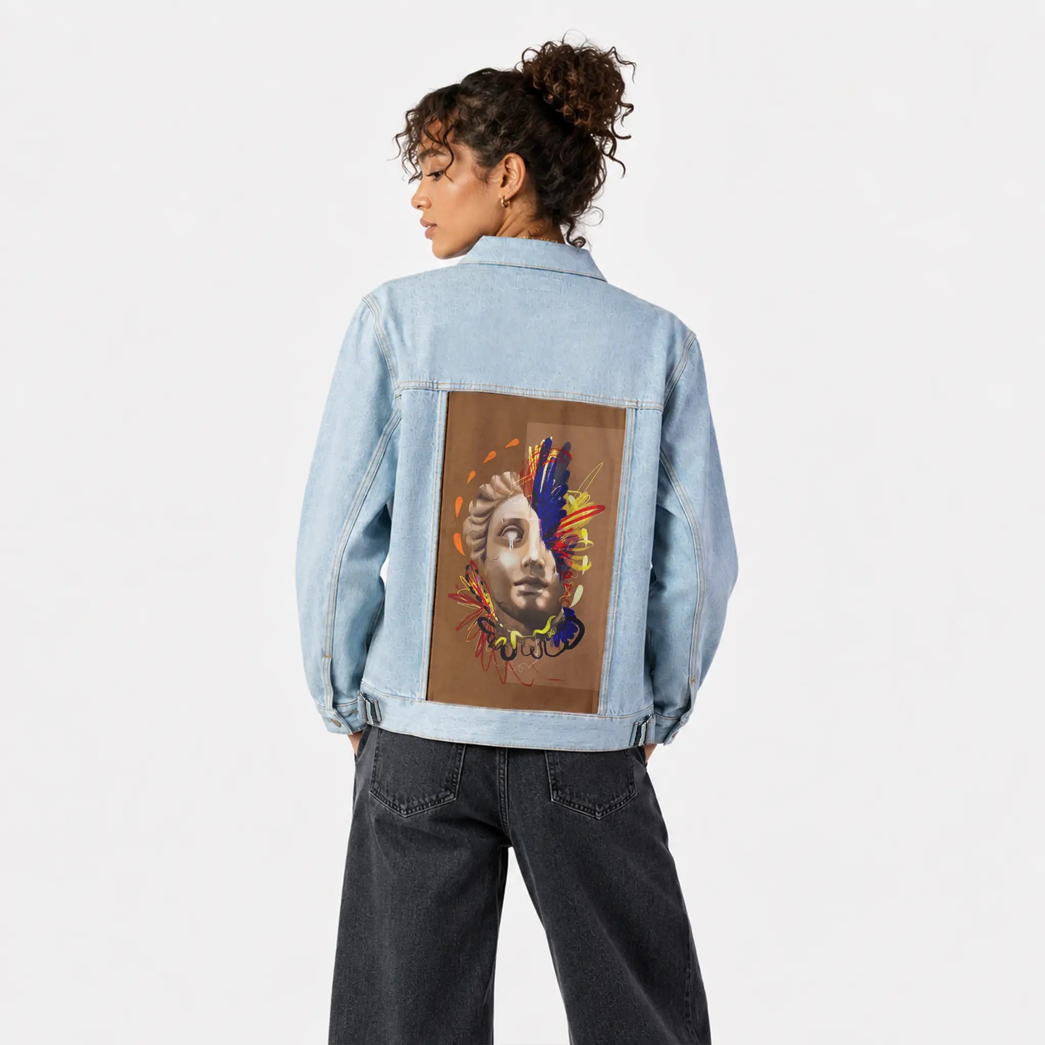 divinelyreimaginedchroma patch on female og denim jacket in oceanside