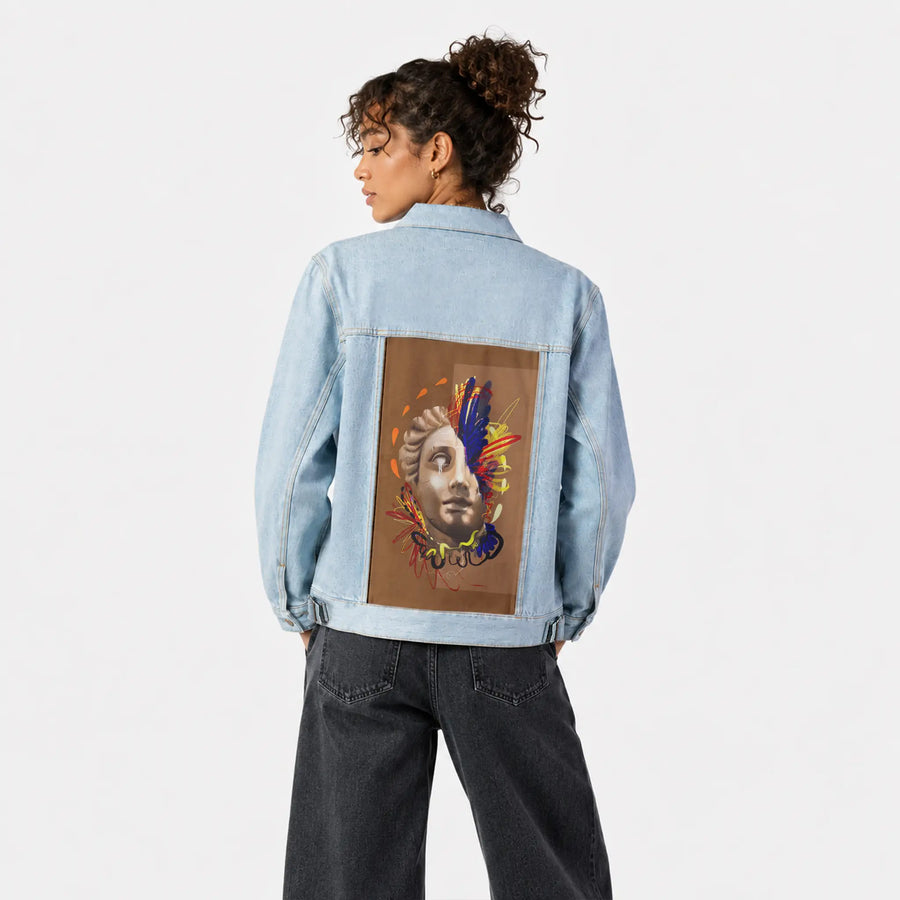 divinelyreimaginedchroma patch on female og denim jacket in oceanside