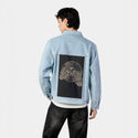 djdeath patch on male og denim jacket in oceanside