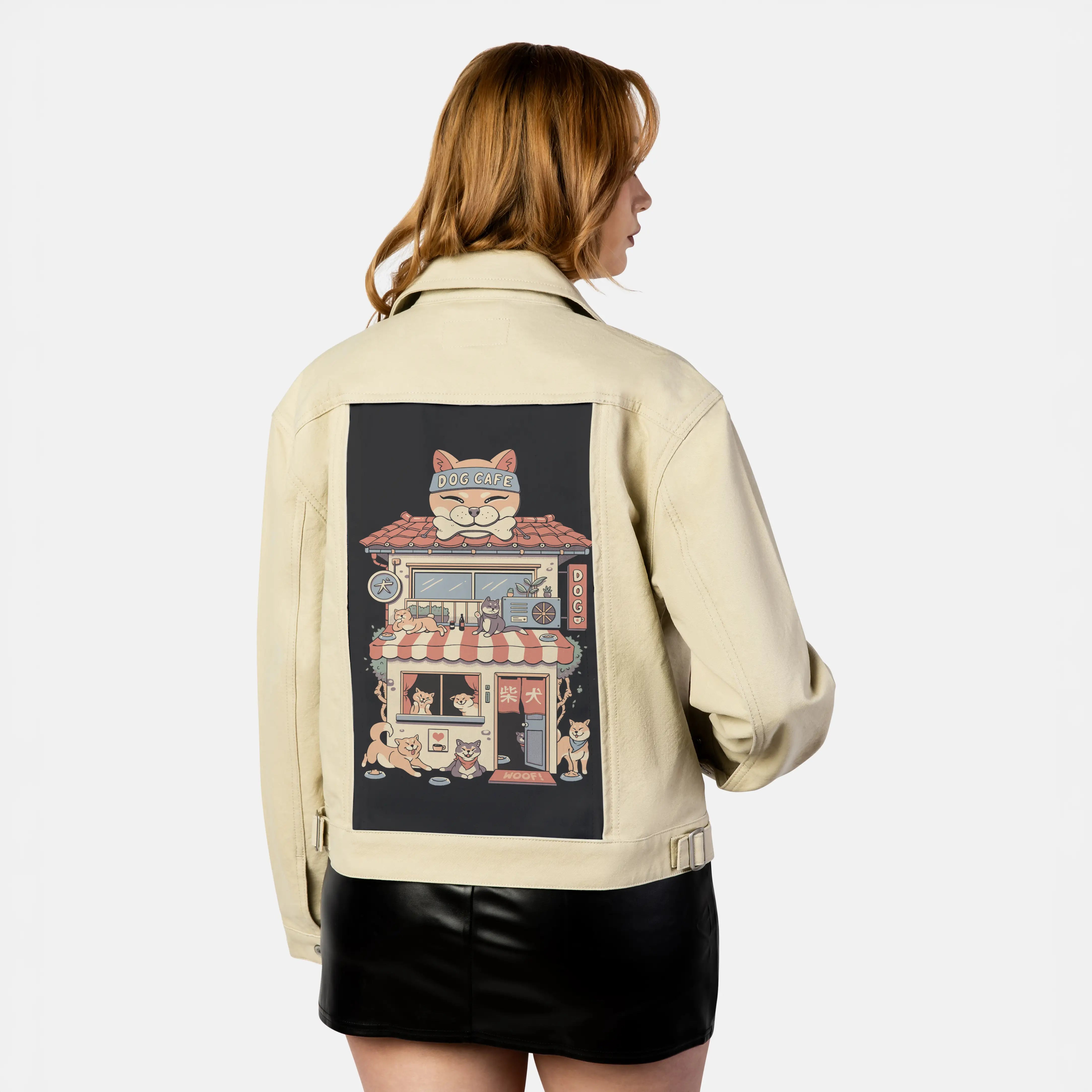dogcafe patch on female atelier canvas jacket in tan