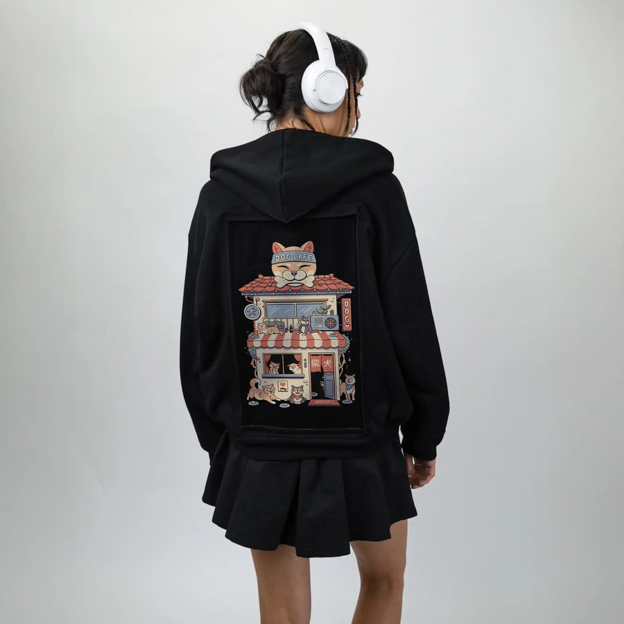 dogcafe patch on female essential zip hoodie in after hours