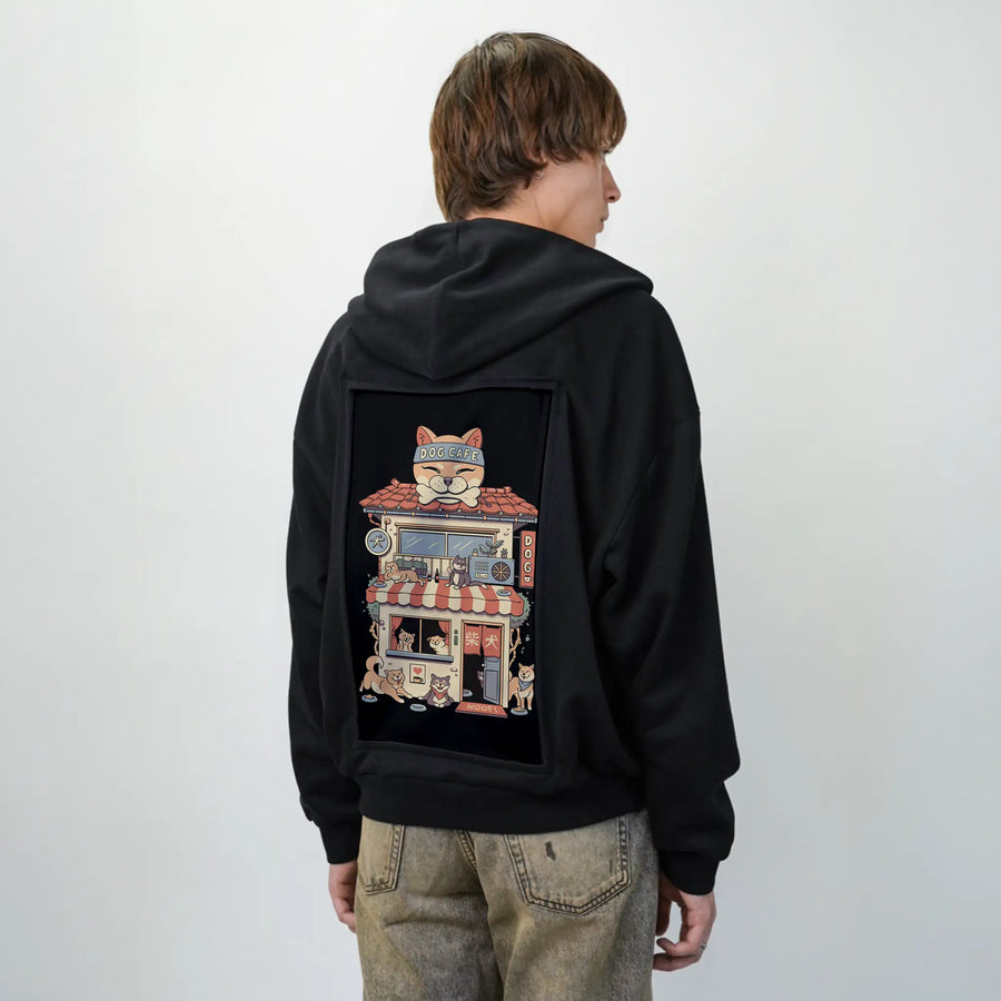 dogcafe patch on male essential zip hoodie in after hours