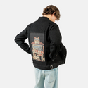 dogcafe patch on male og denim jacket in raven