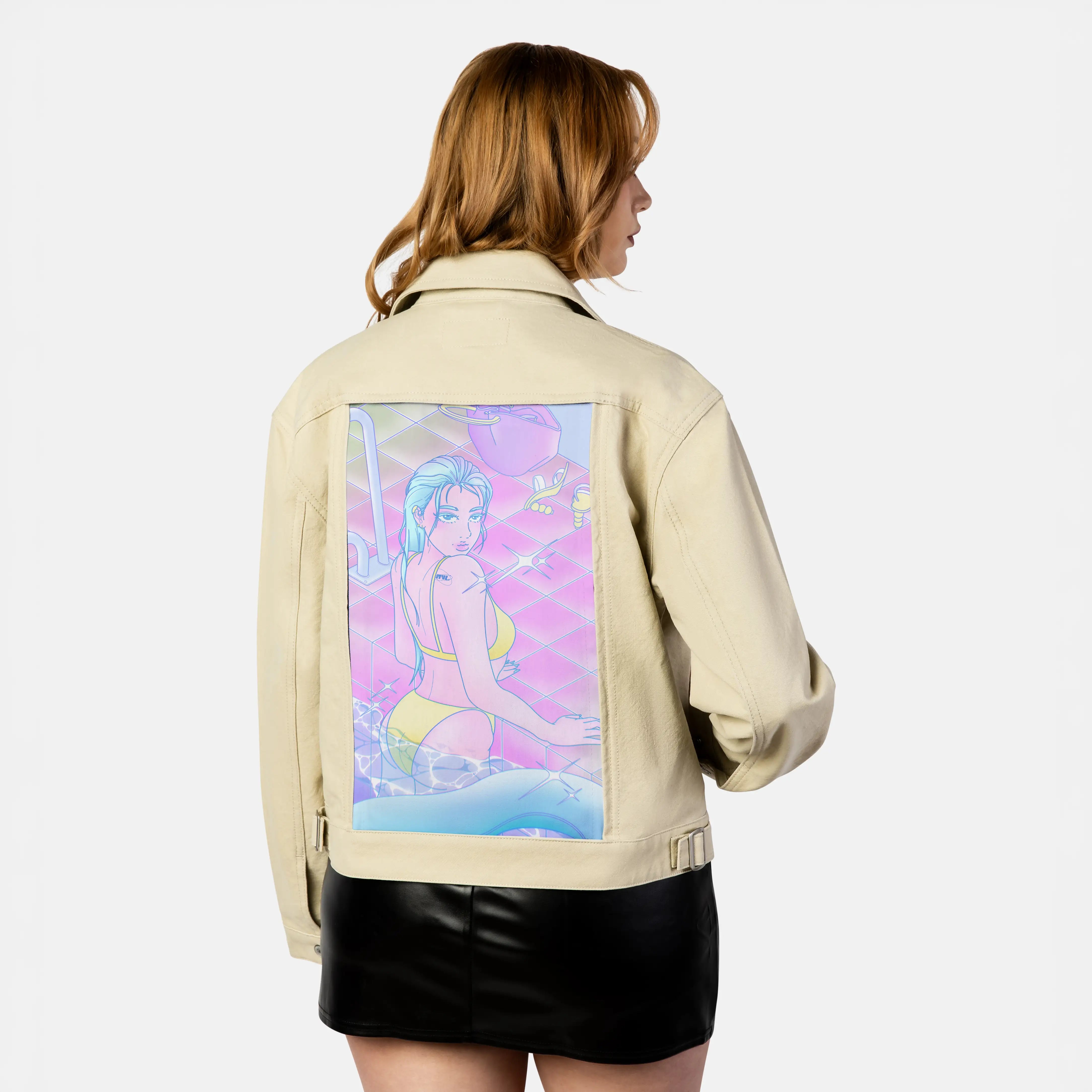 dontmissmemuch patch on female atelier canvas jacket in tan