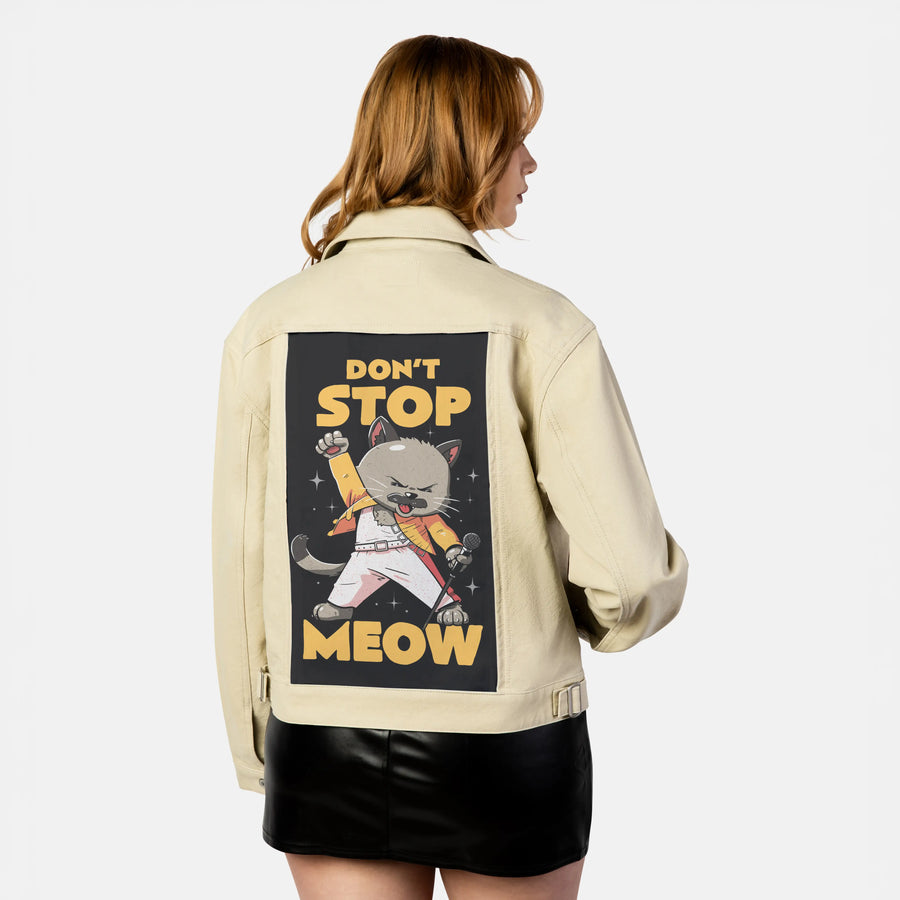 dontstopmeow patch on female atelier canvas jacket in tan