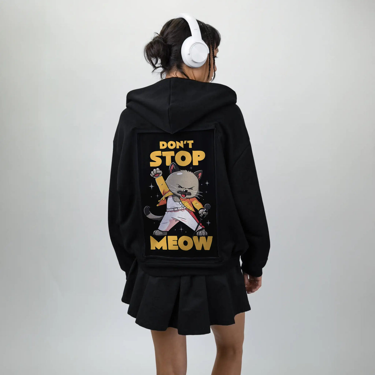 dontstopmeow patch on female essential zip hoodie in after hours