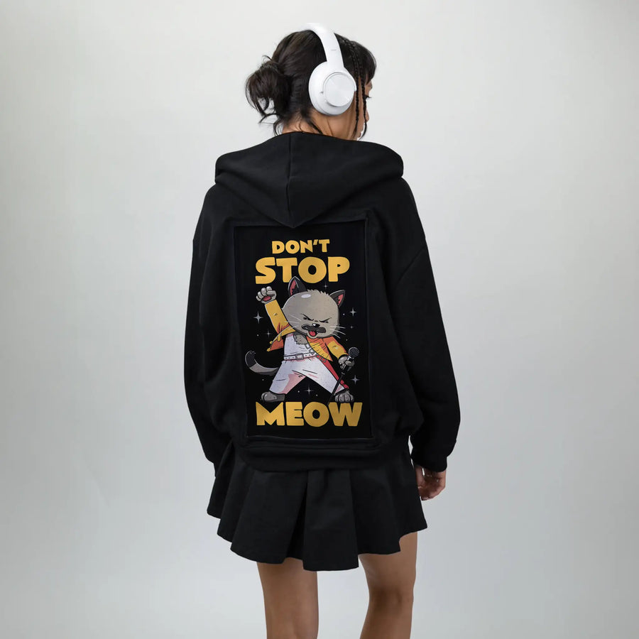 dontstopmeow patch on female essential zip hoodie in after hours