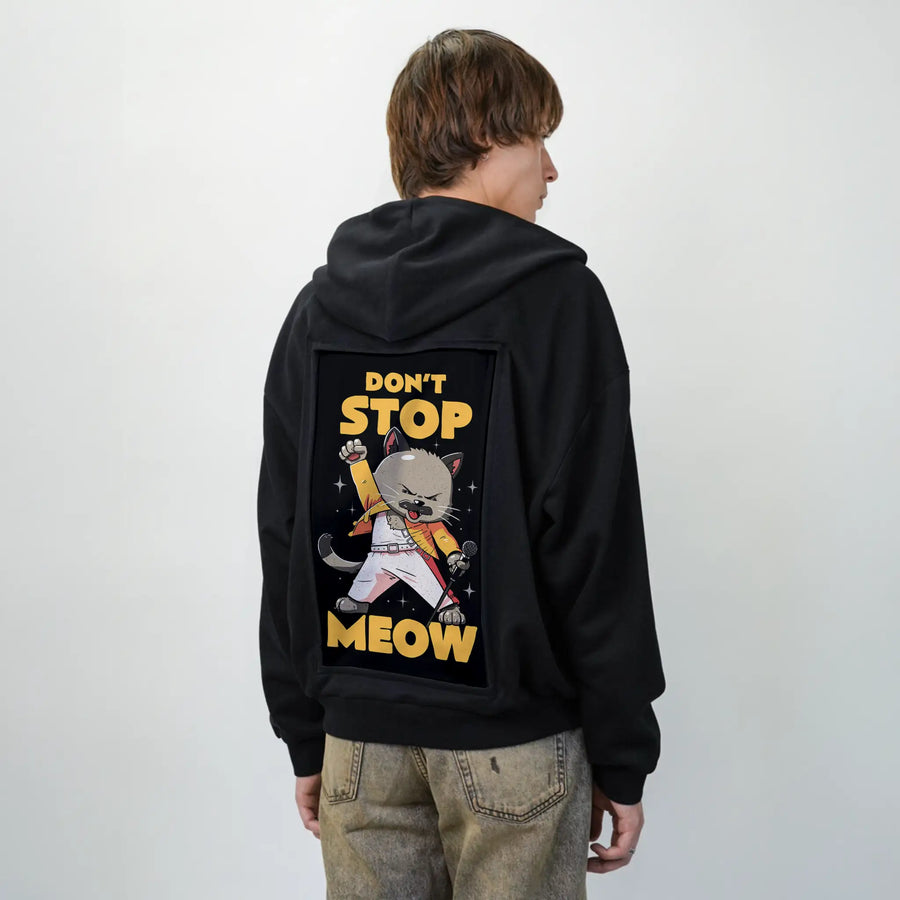 dontstopmeow patch on male essential zip hoodie in after hours
