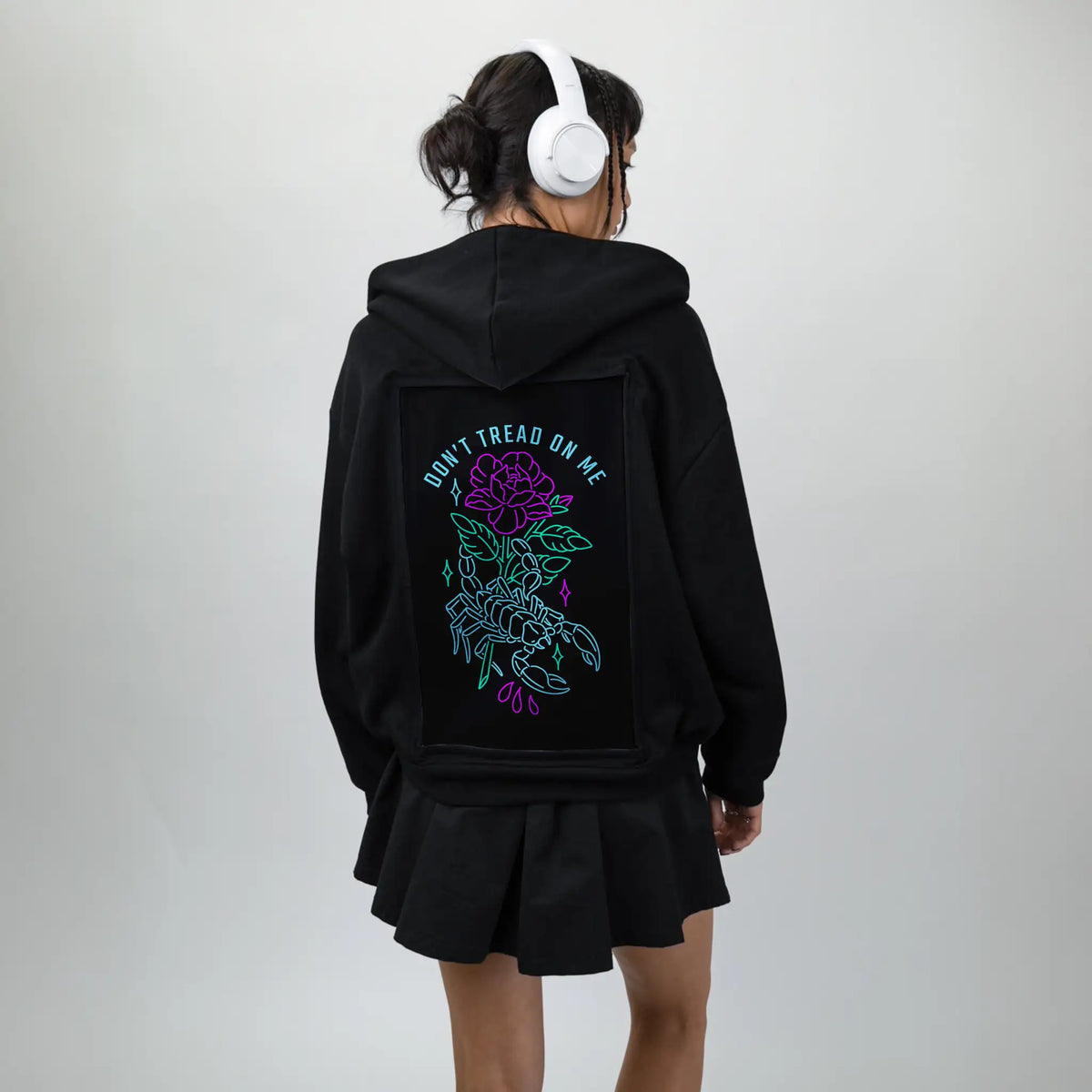donttreadonme patch on female essential zip hoodie in after hours