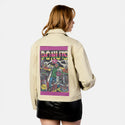 donuts patch on female atelier canvas jacket in tan