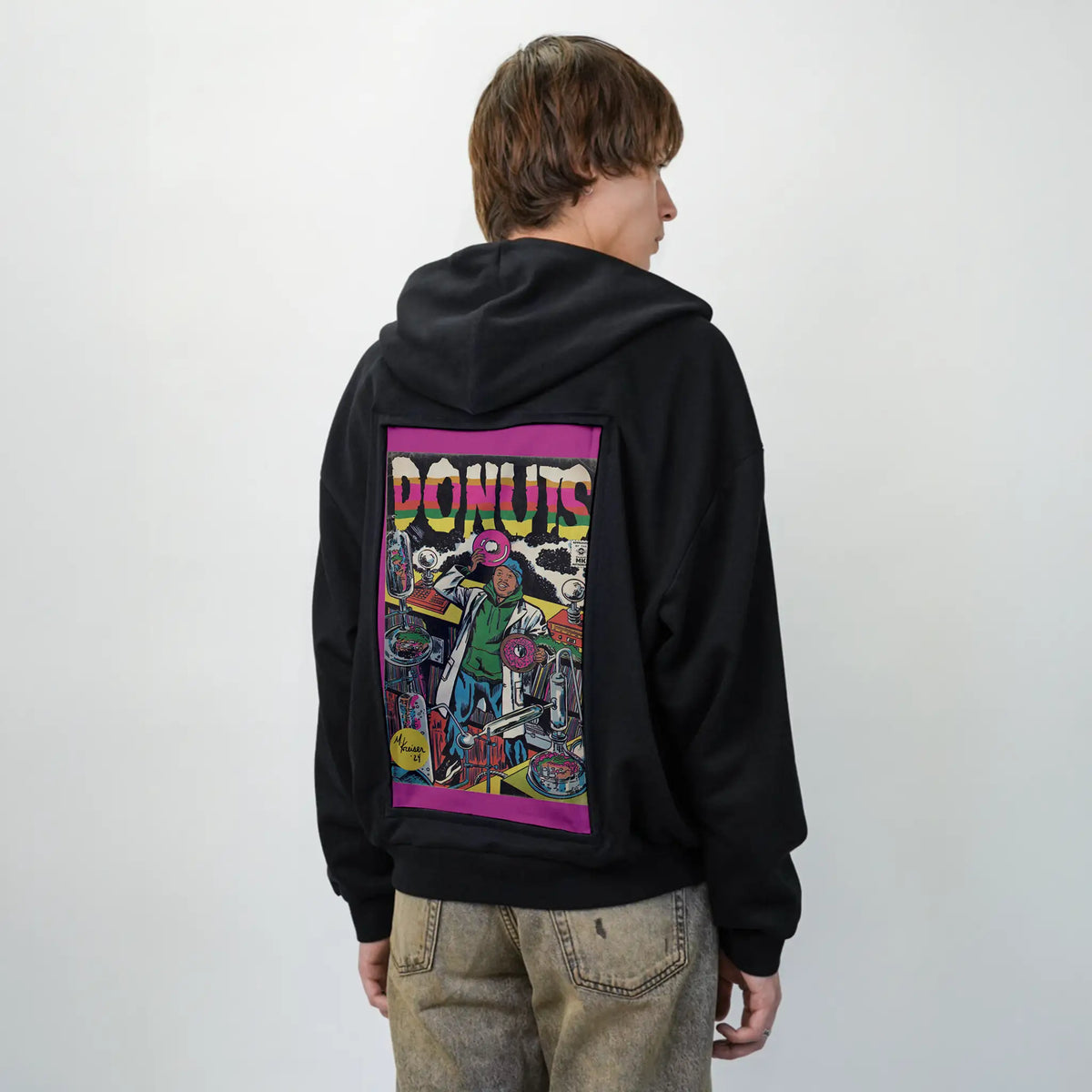 donuts patch on male essential zip hoodie in after hours